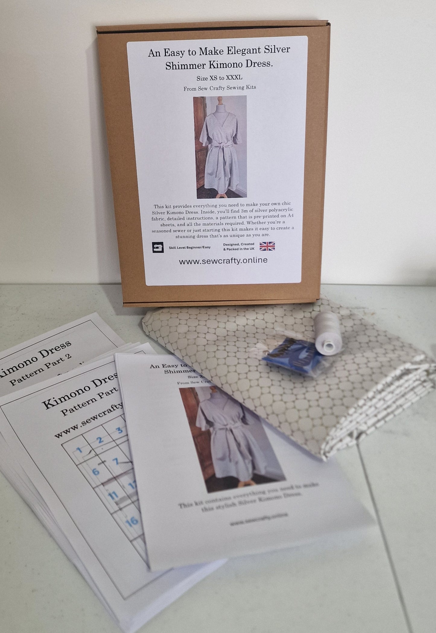 Silver Shimmer Kimono Dress Sewing Kit.