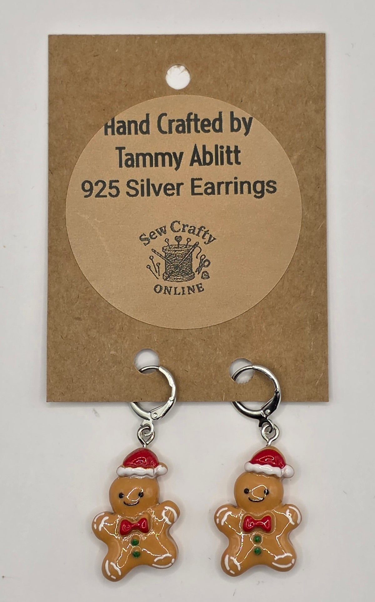 925 Silver Gingerbread Man Christmas Earrings.