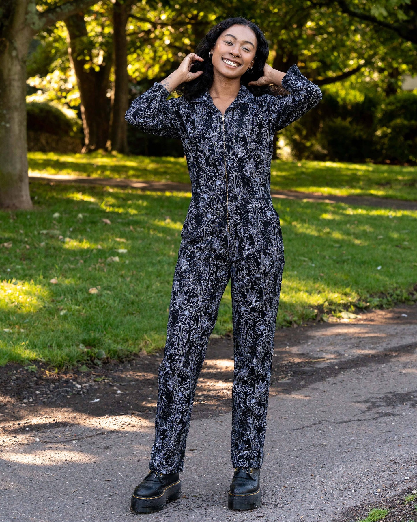 Rebel Romance Black Floral Cobweb Boiler Suit