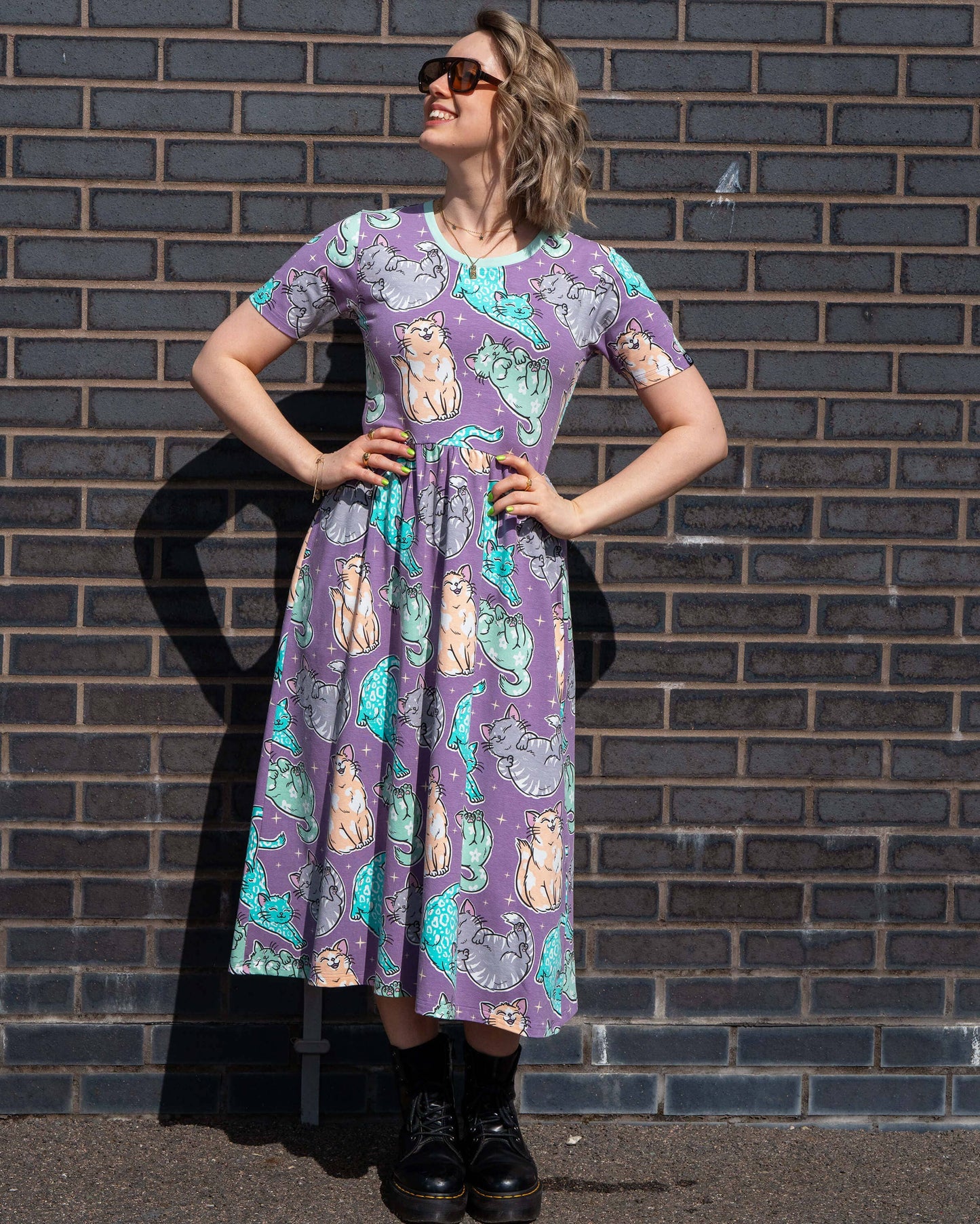 Rebel Romance Purrfect Cats Midi Dress with Pockets