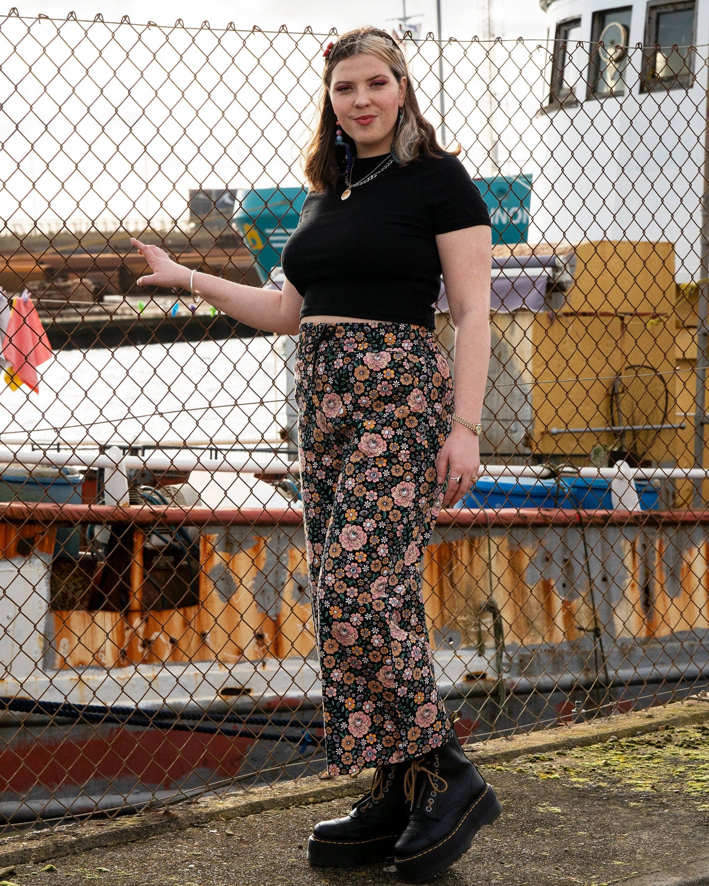 Rebel Romance Eye Spy Floral Cropped Wide Leg Trousers