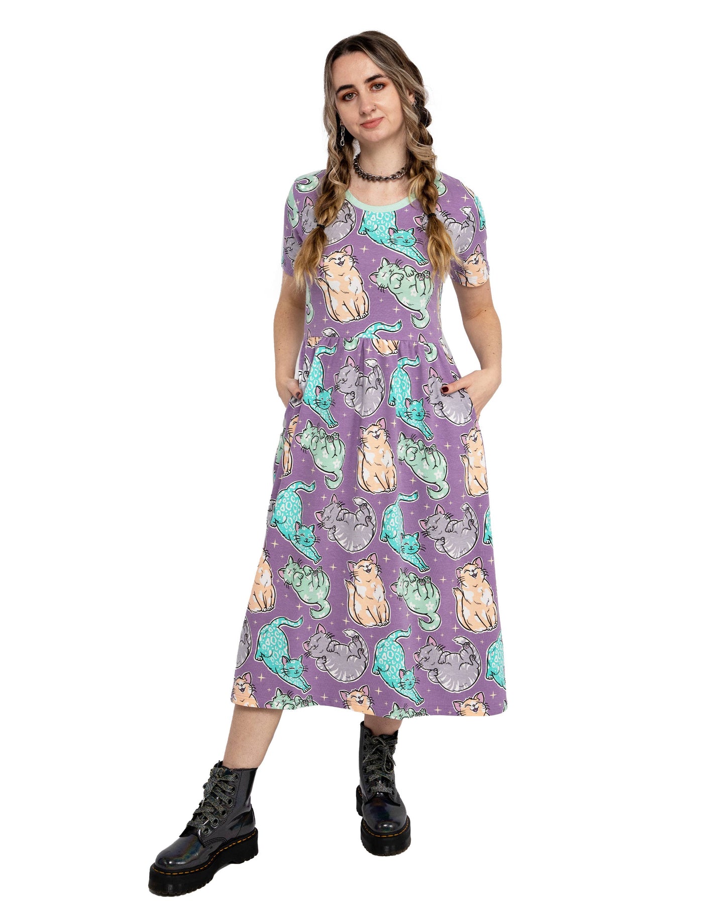 Rebel Romance Purrfect Cats Midi Dress with Pockets