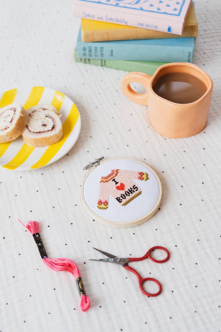 I Love Books Cross Stitch Kit for Beginners