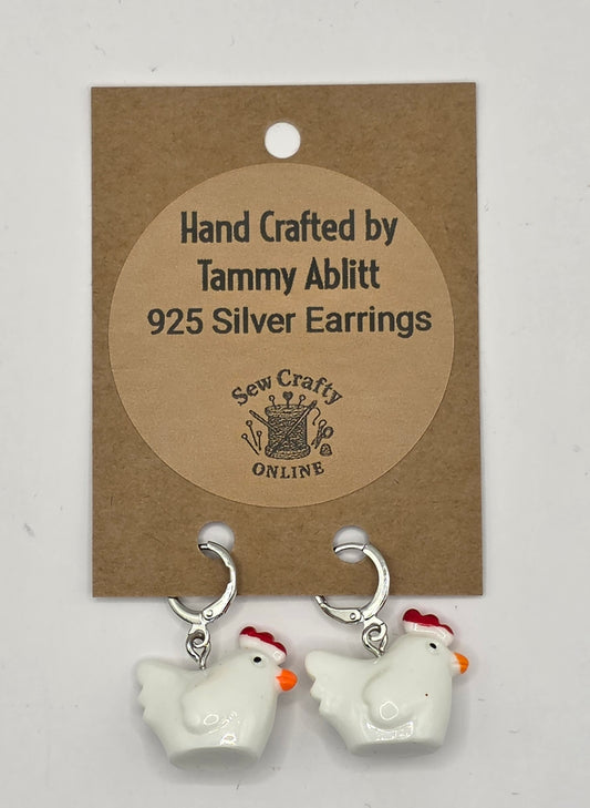 925 Silver Chicken Earrings.