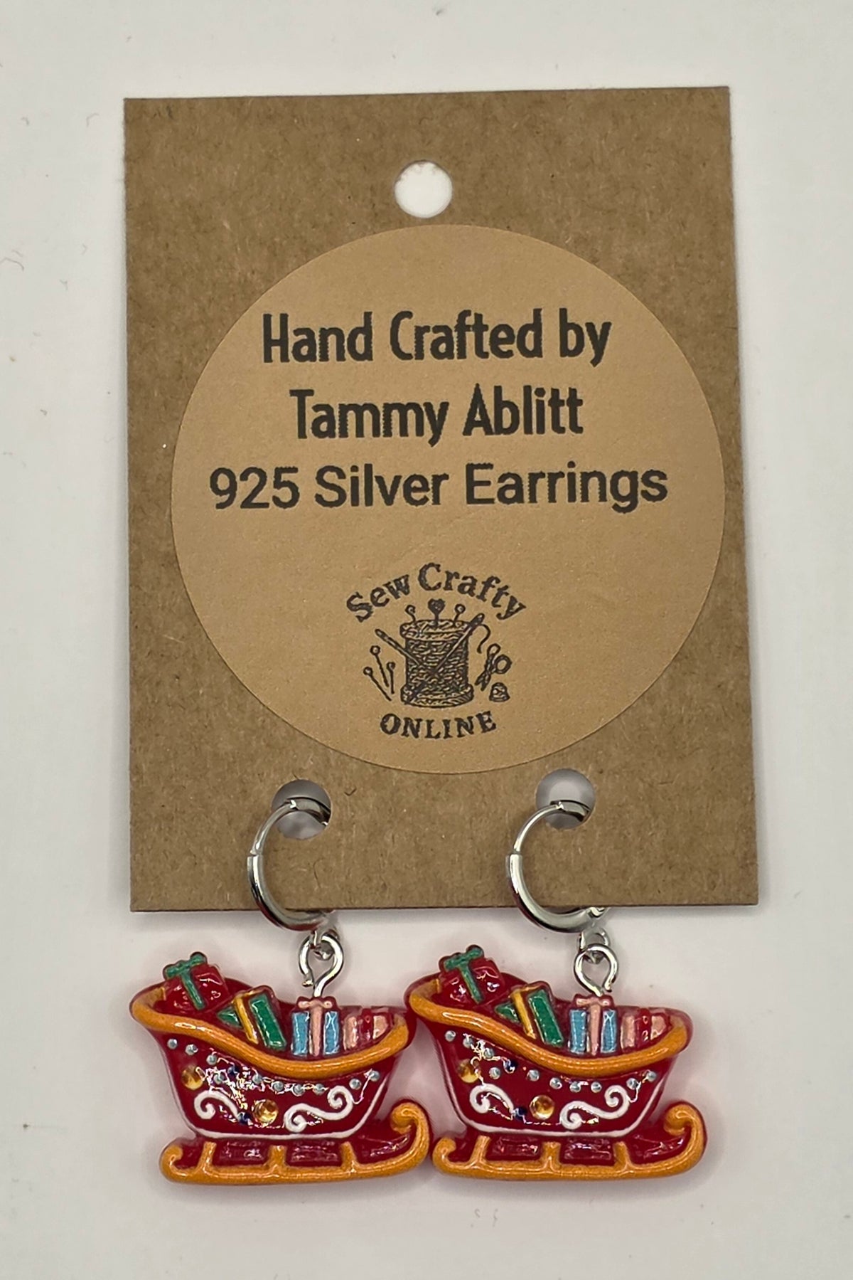 925 Silver Christmas Sleigh Earrings.