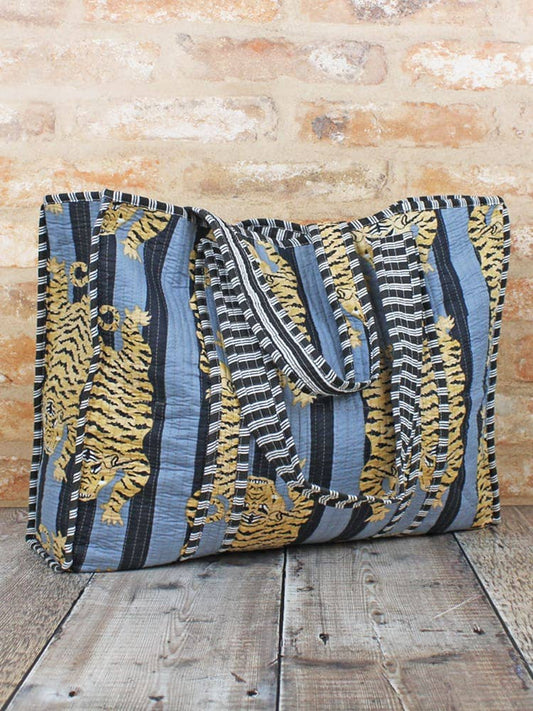 JT6502GY QUILTED COTTON TOTE BAG - TIGER PRINT