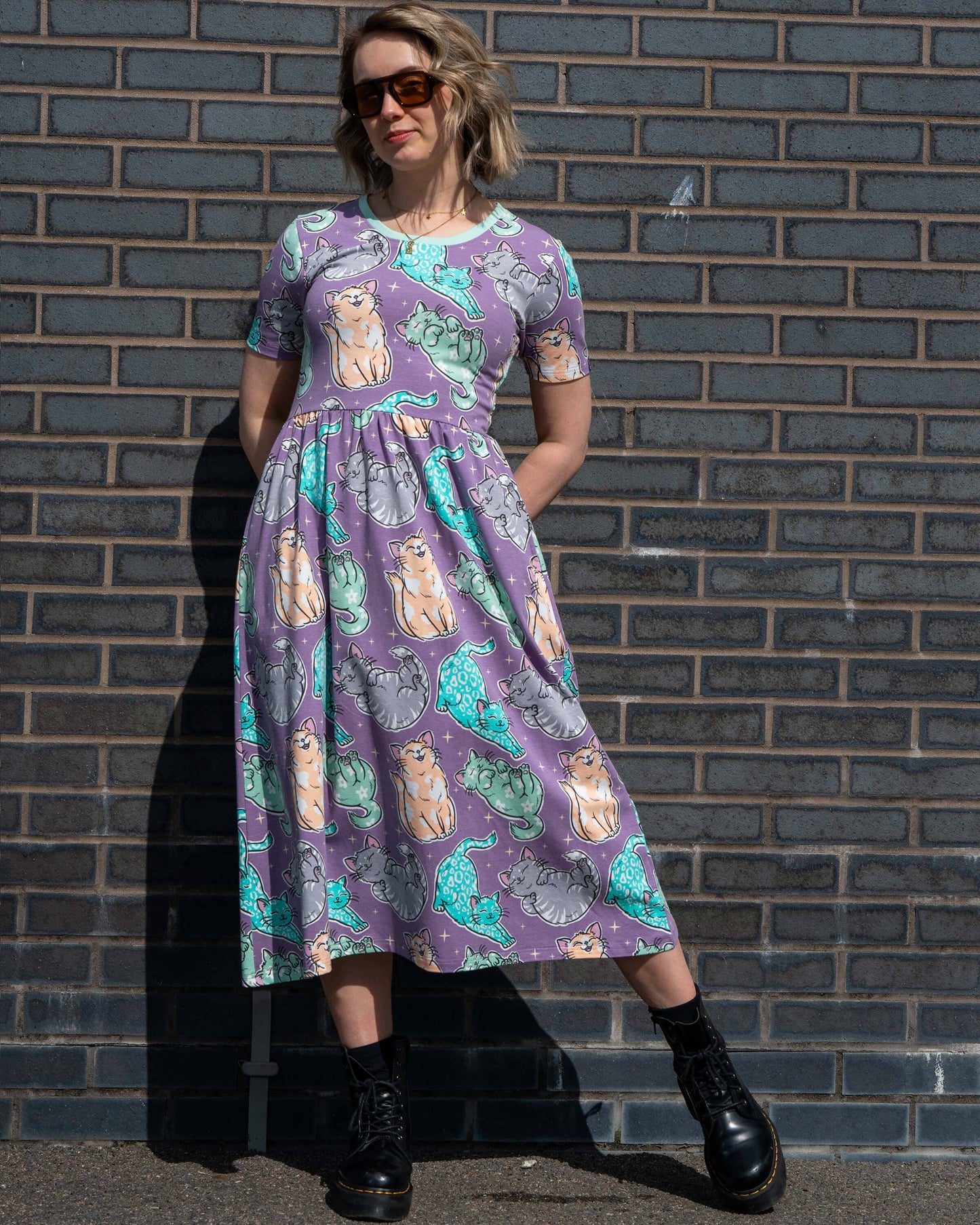 Rebel Romance Purrfect Cats Midi Dress with Pockets