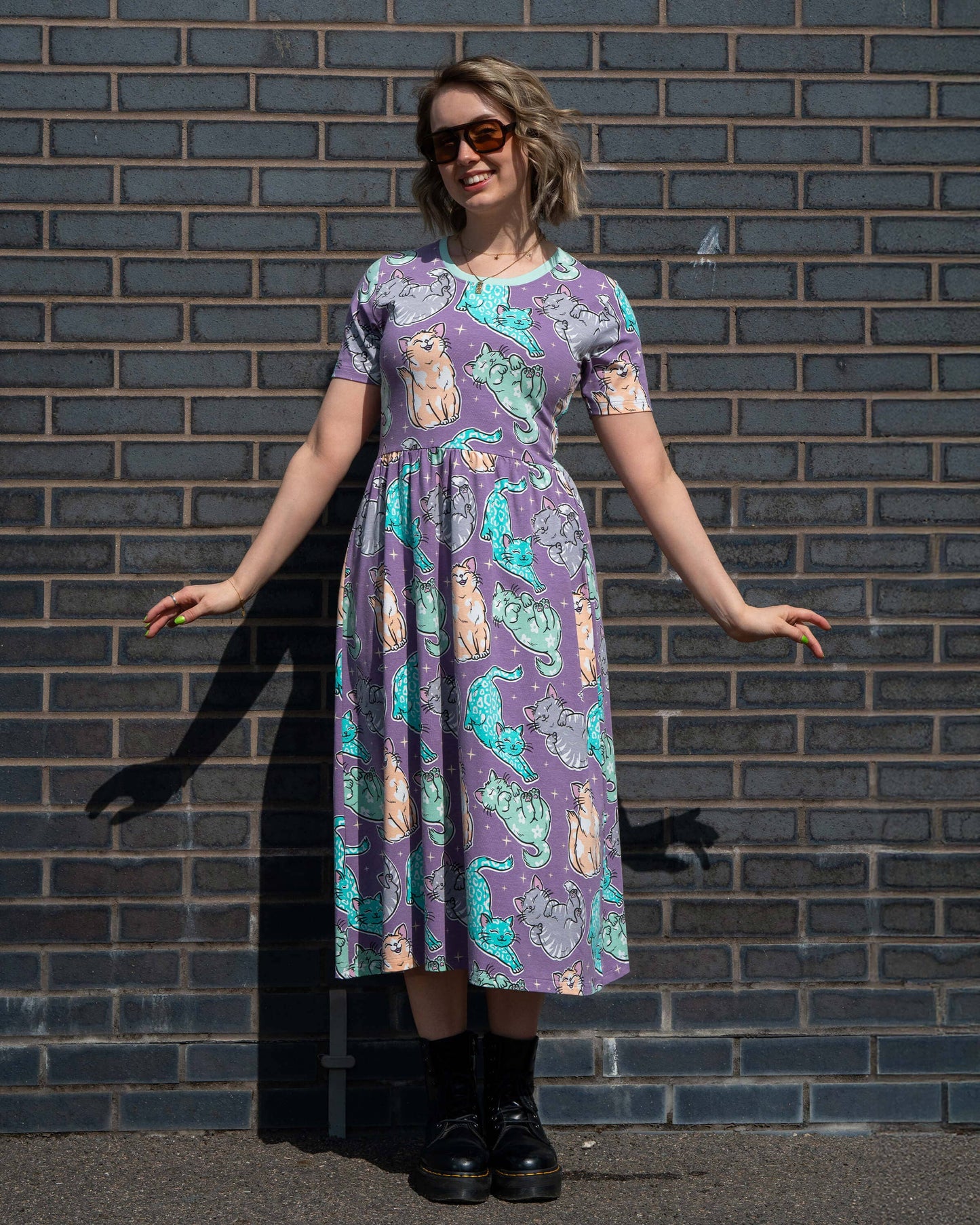 Rebel Romance Purrfect Cats Midi Dress with Pockets