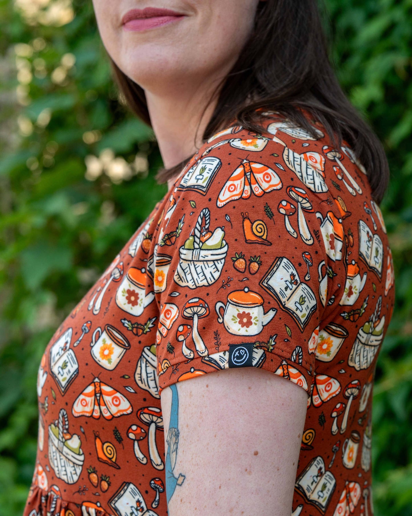 Rebel Romance Mushroom Tea Party Midi Stretch Smock Dress