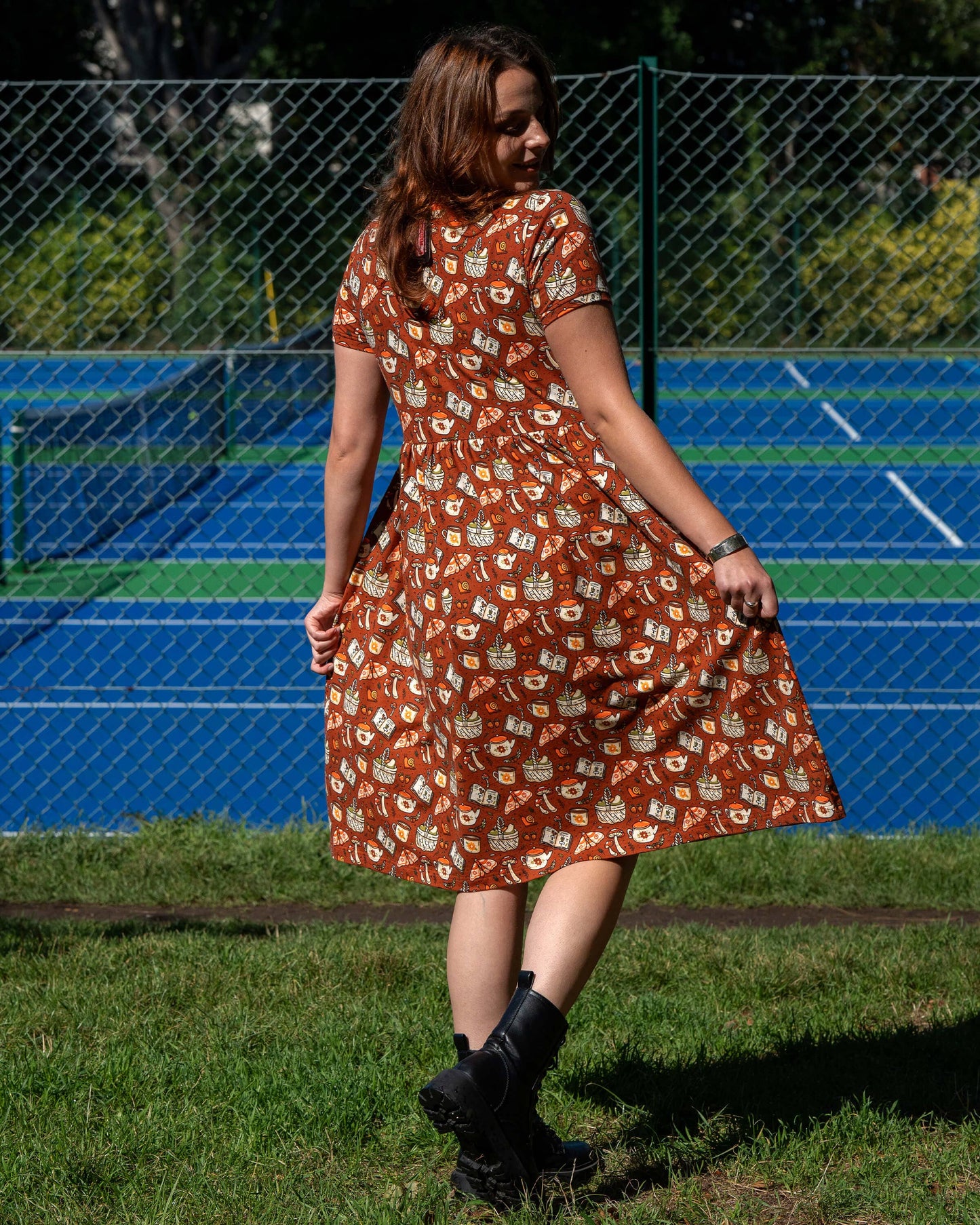 Rebel Romance Mushroom Tea Party Midi Stretch Smock Dress