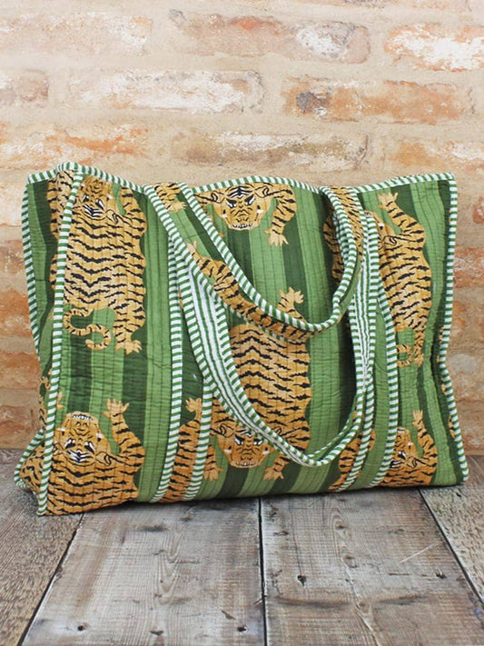 JT6502GN QUILTED COTTON TOTE BAG - TIGER PRINT