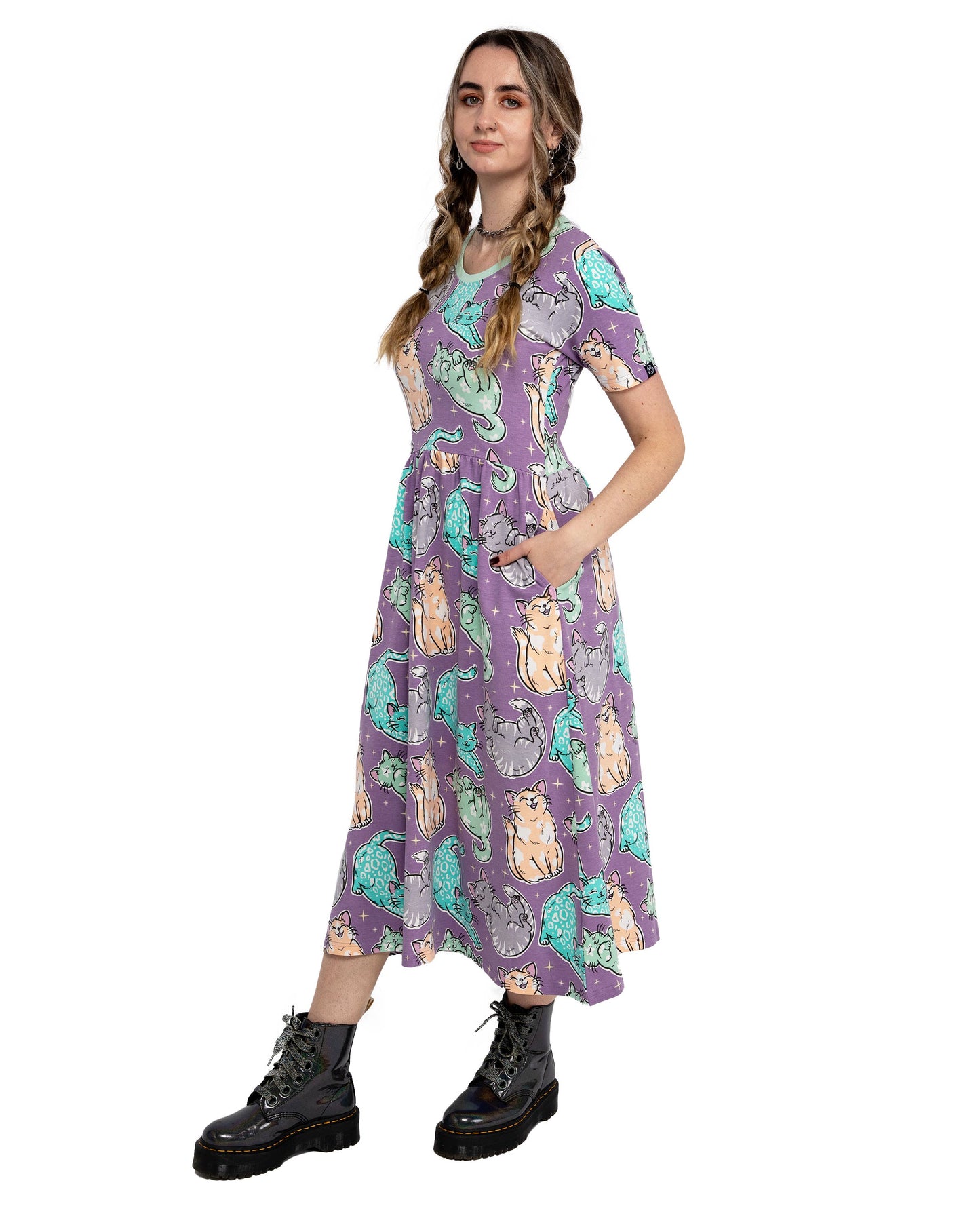 Rebel Romance Purrfect Cats Midi Dress with Pockets