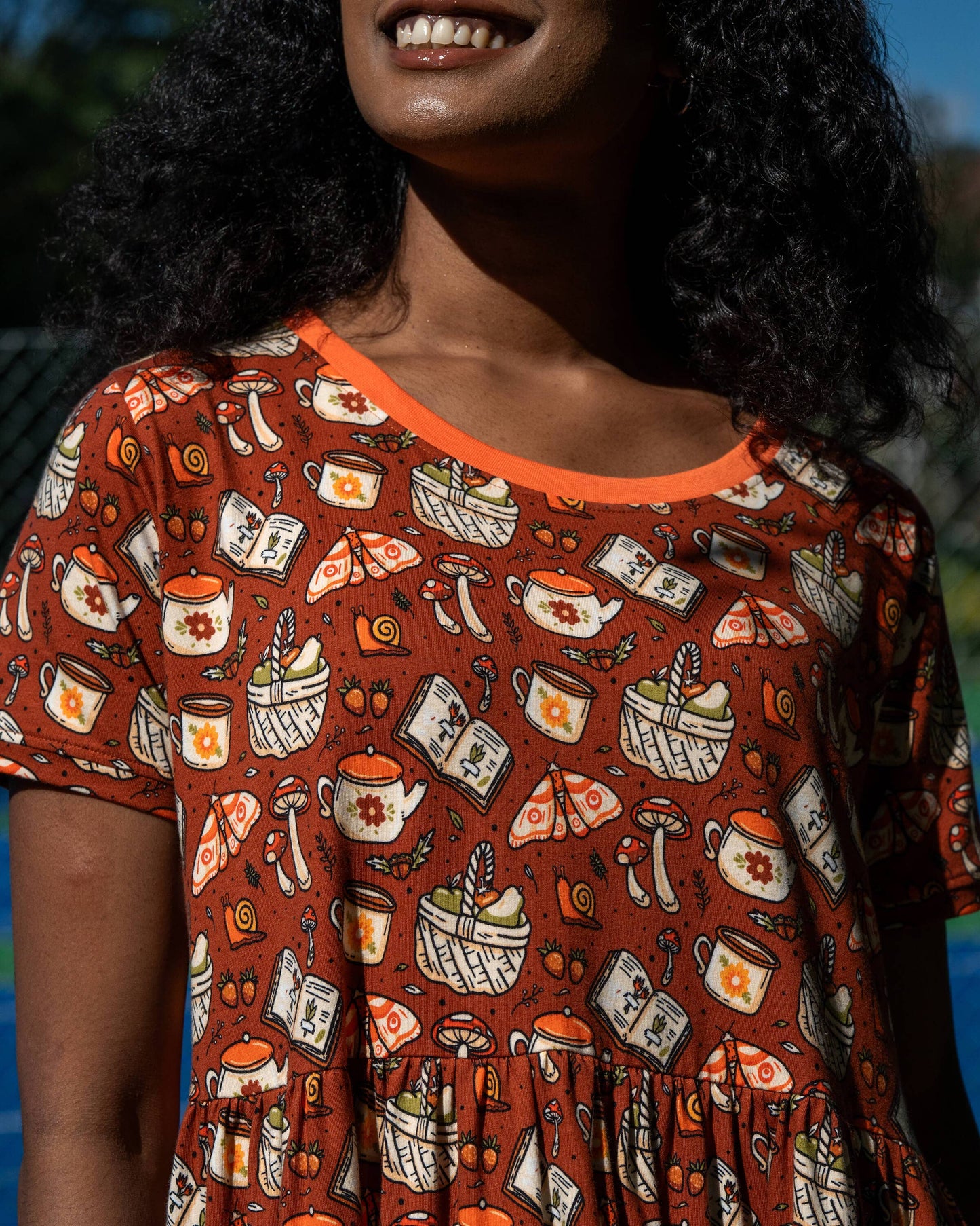 Rebel Romance Mushroom Tea Party Midi Stretch Smock Dress