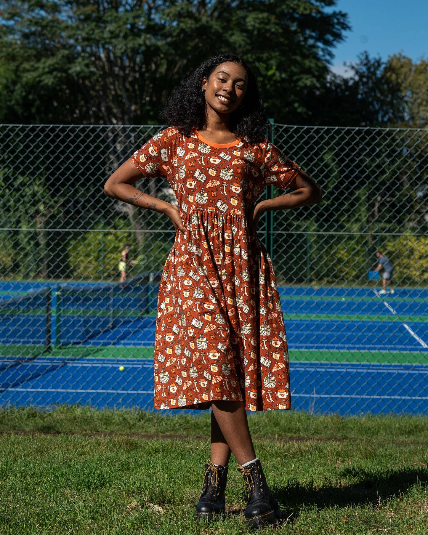 Rebel Romance Mushroom Tea Party Midi Stretch Smock Dress