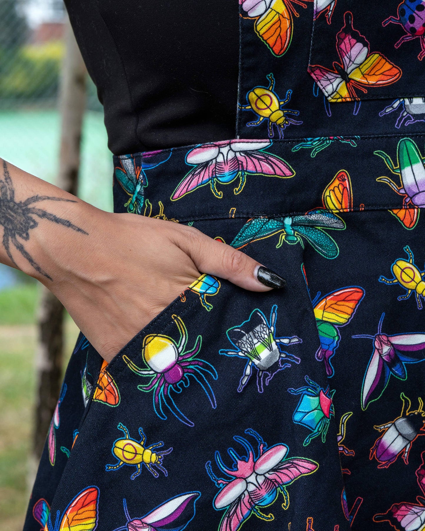 Rebel Romance PRIDE Bugs Stretch Flared Pinafore