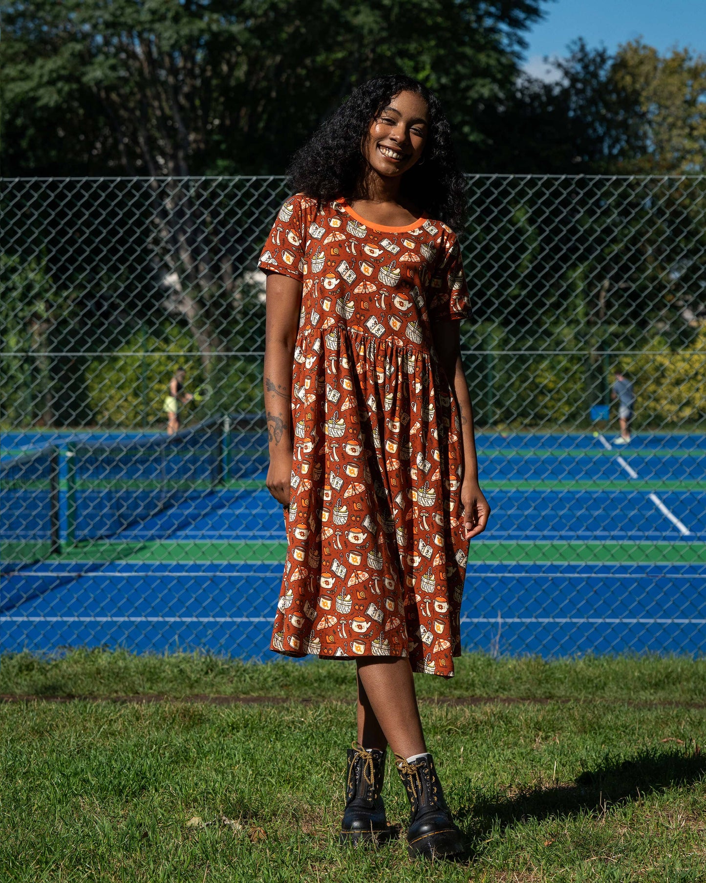 Rebel Romance Mushroom Tea Party Midi Stretch Smock Dress