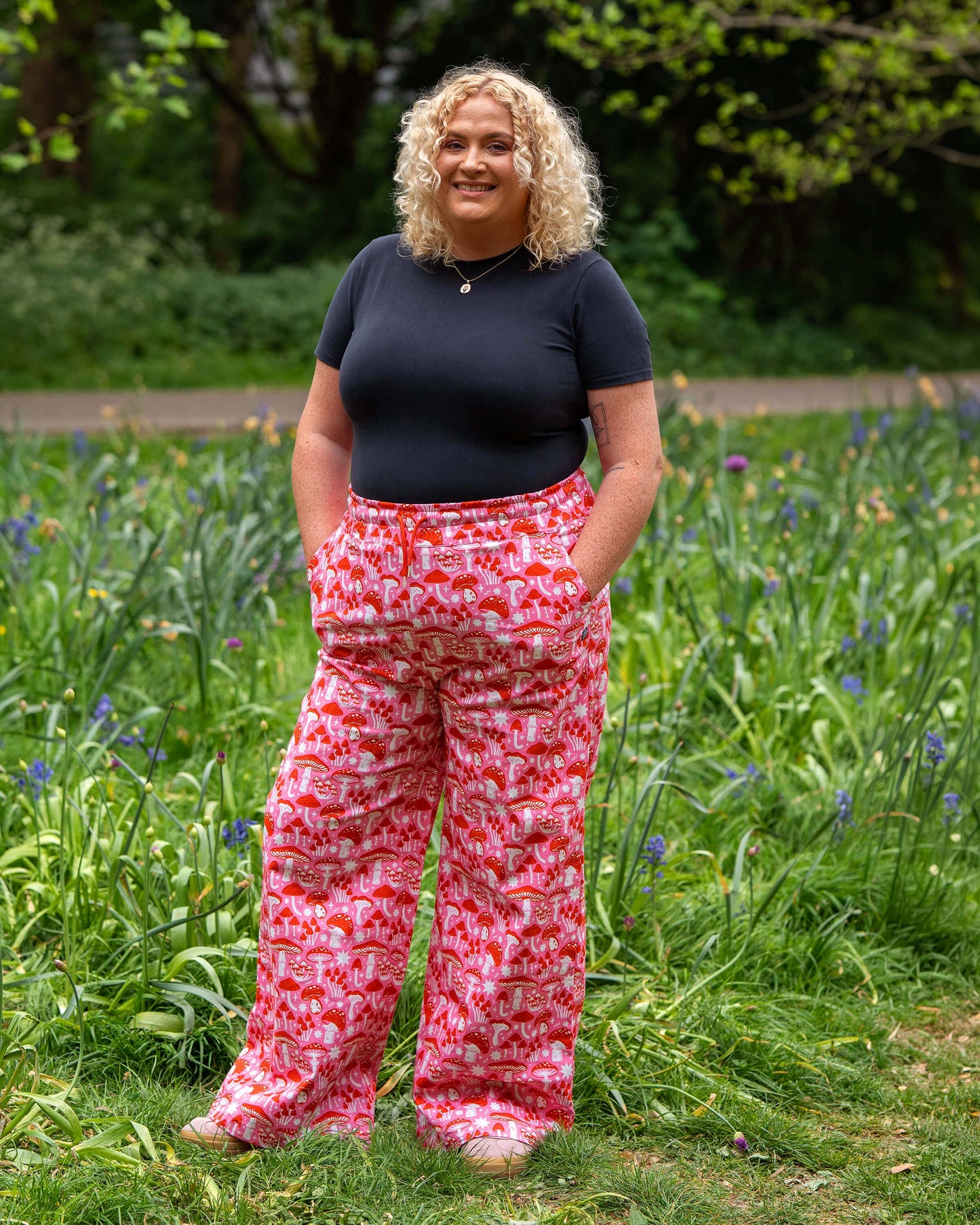 Rebel Romance Red & Pink Mushroom Wide Leg Trousers