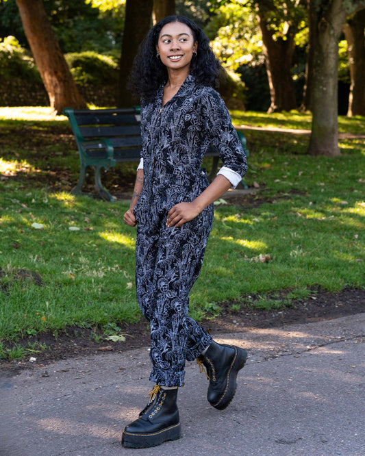 Rebel Romance Black Floral Cobweb Boiler Suit