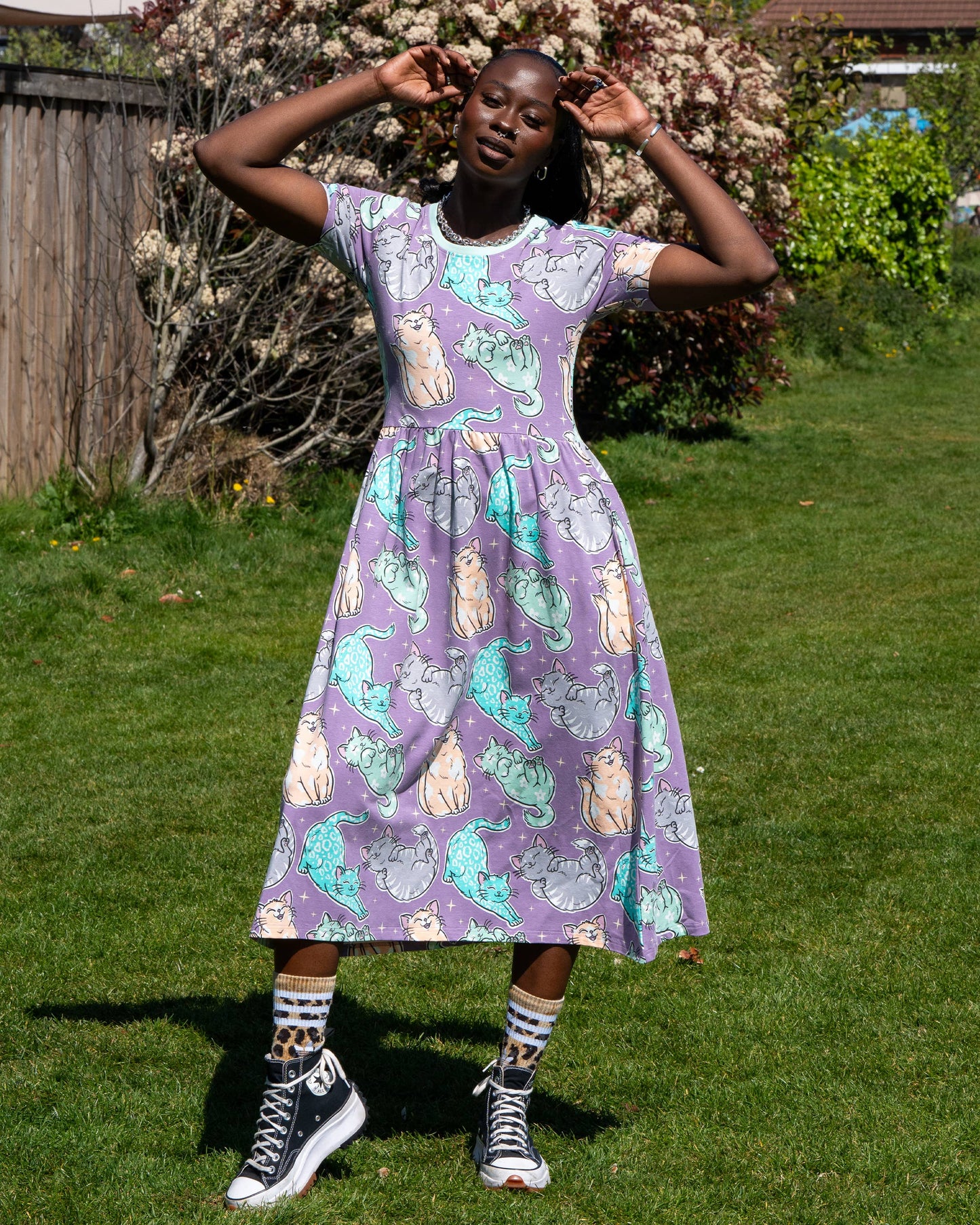 Rebel Romance Purrfect Cats Midi Dress with Pockets