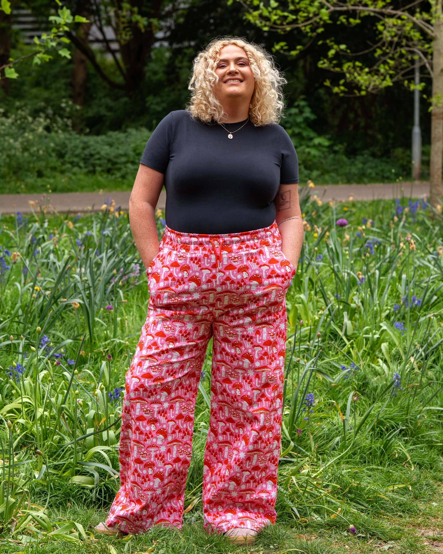 Rebel Romance Red & Pink Mushroom Wide Leg Trousers