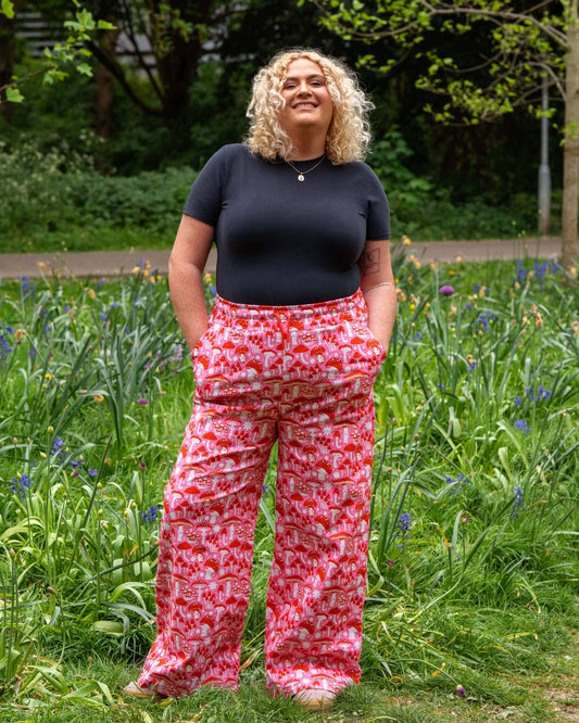 Rebel Romance Red & Pink Mushroom Wide Leg Trousers