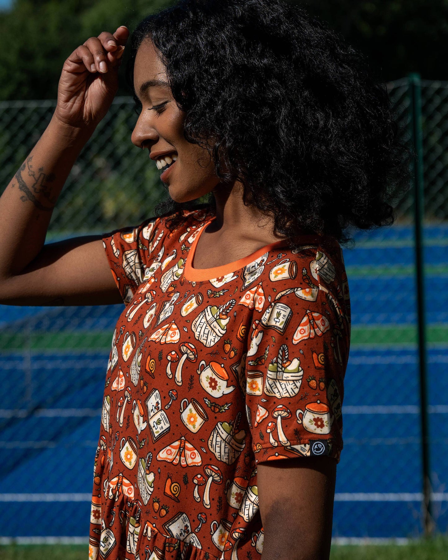 Rebel Romance Mushroom Tea Party Midi Stretch Smock Dress