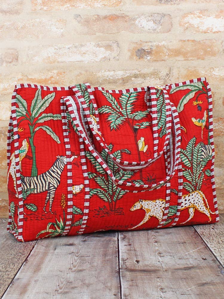 JT6501RD QUILTED COTTON TOTE BAG - JUNGLE PRINT
