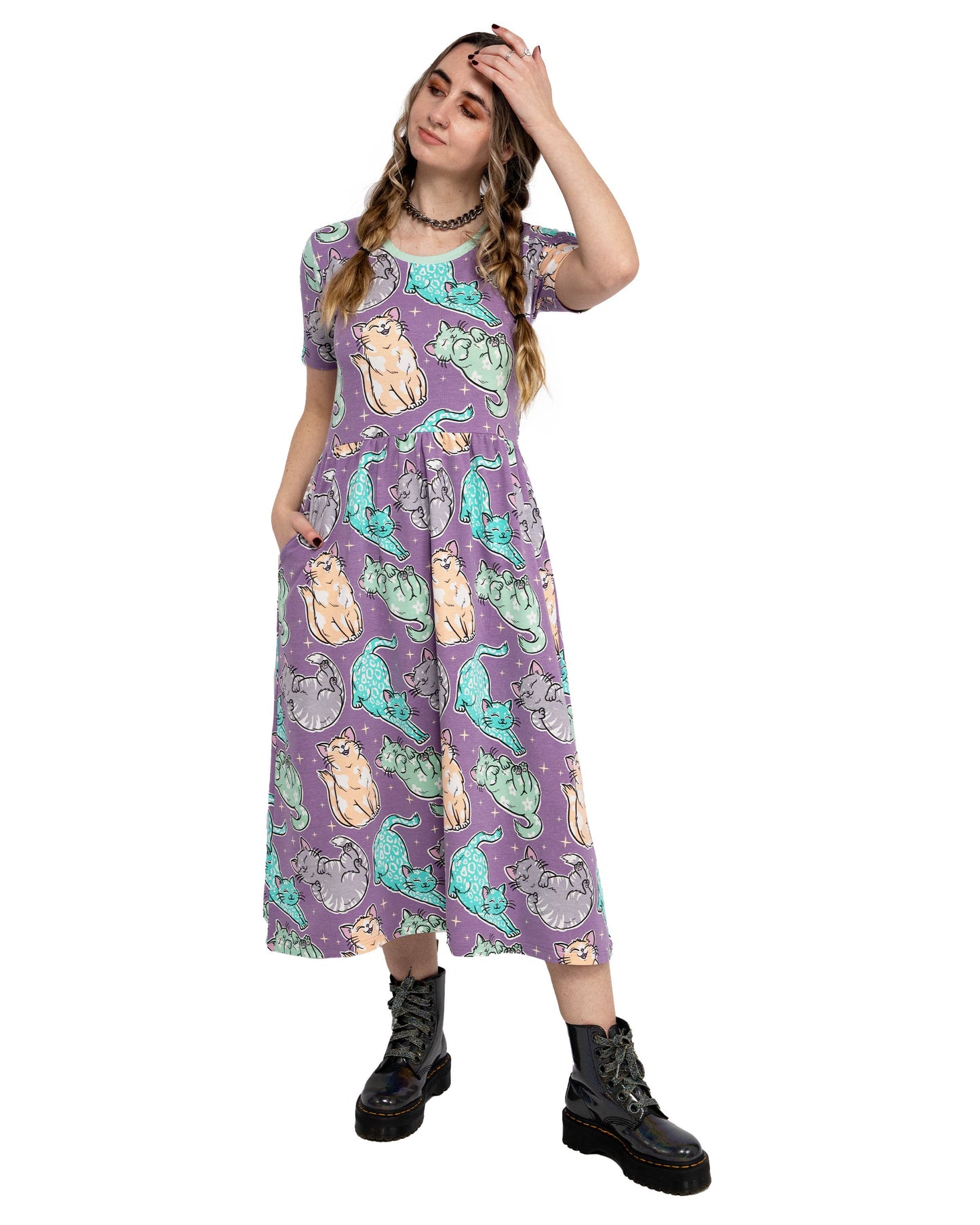 Rebel Romance Purrfect Cats Midi Dress with Pockets