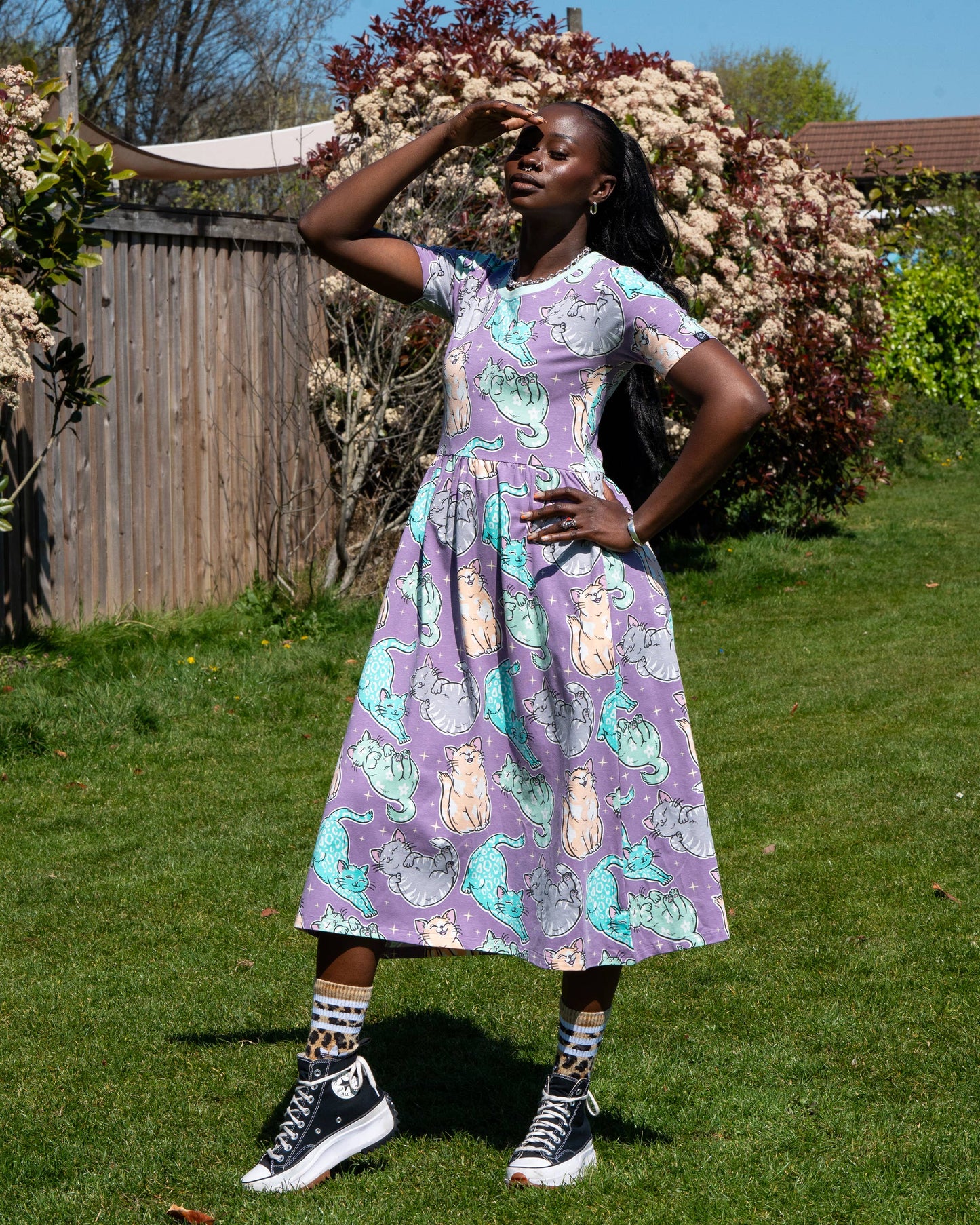 Rebel Romance Purrfect Cats Midi Dress with Pockets