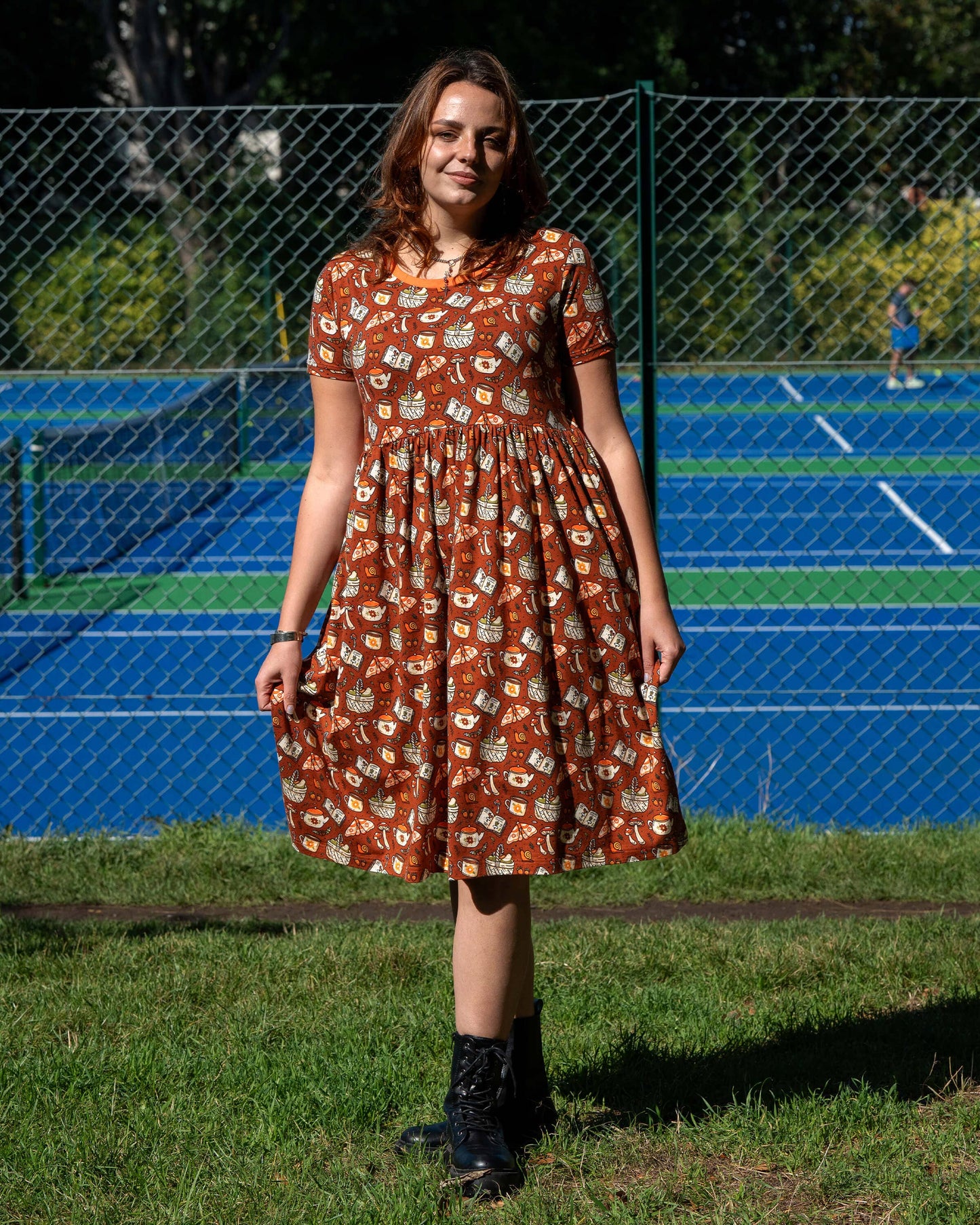 Rebel Romance Mushroom Tea Party Midi Stretch Smock Dress