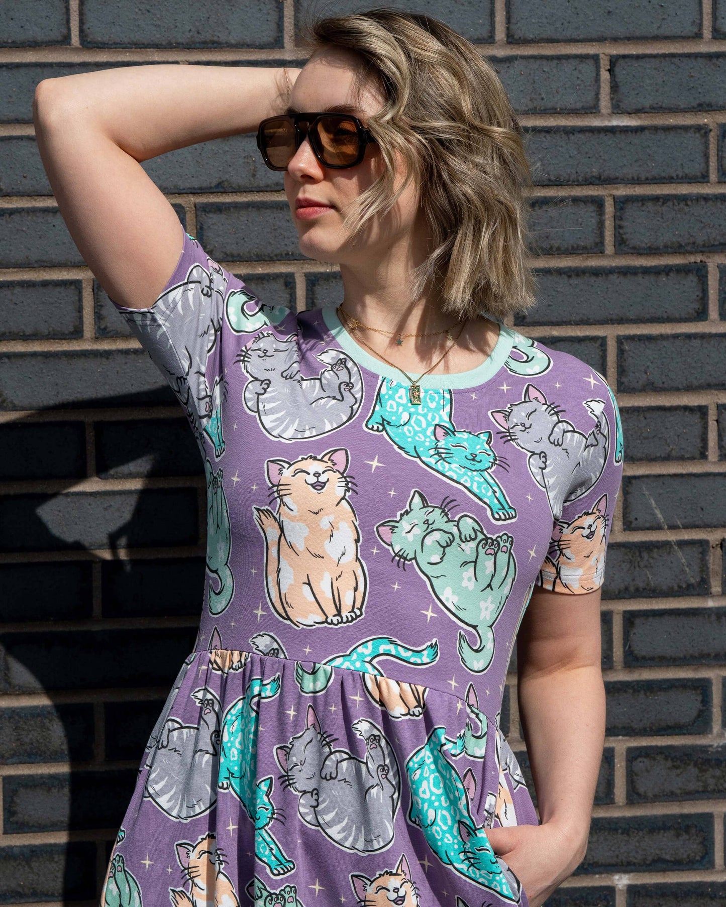Rebel Romance Purrfect Cats Midi Dress with Pockets
